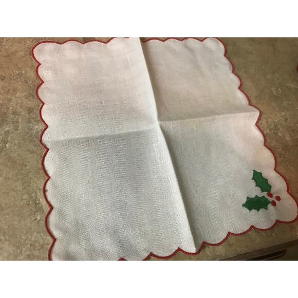 Christmas Napkin KITCHEN TOWEL Lot HANDMADE Green Red White Holiday Wreath - Picture 2 of 8